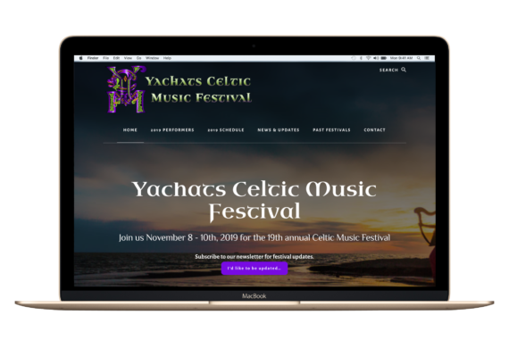 laptop website simulation: portfolio-Client: Yachats Celtic Music Festival - website design and built by Intent Design Studio