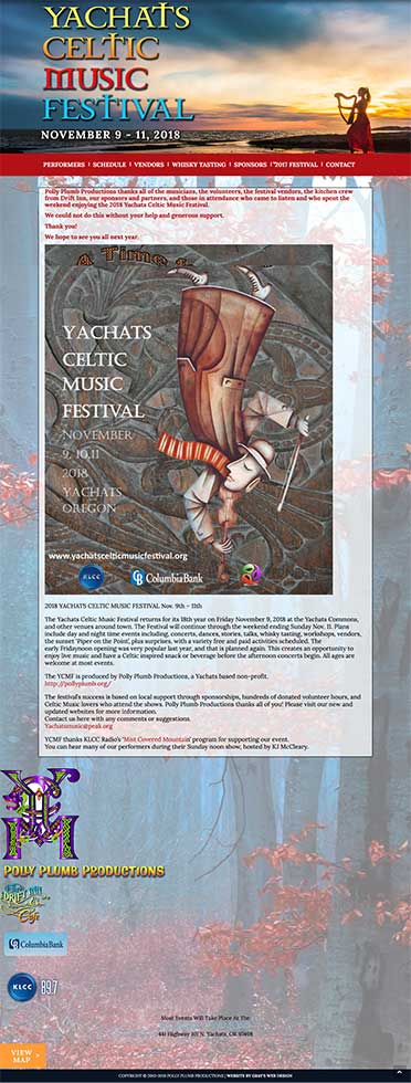 Yachats Celtic Music Festival Old site: Home page screen snap