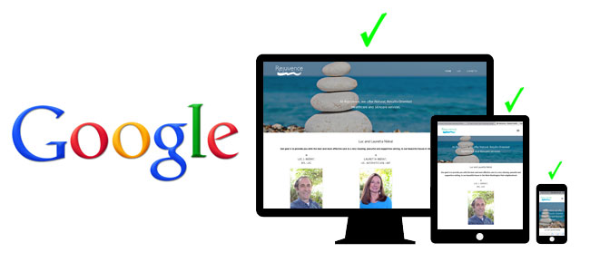 google encourages responsive design: example client site shown on desktop, tablet and phone