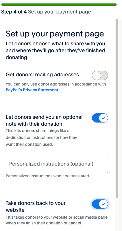 Paypal account: donation options