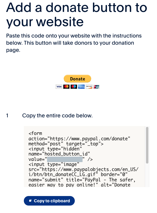 Paypal account: Copy Donation button code